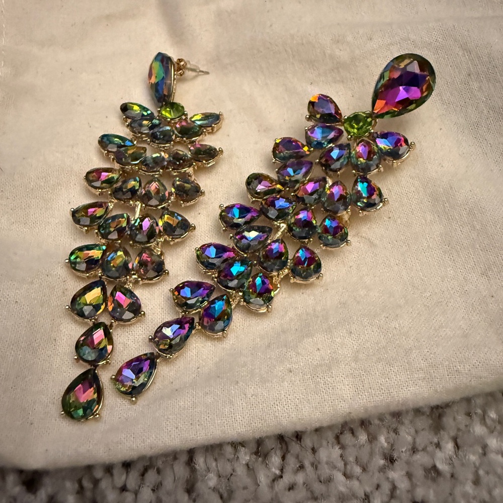 Colorful Teardrop Statement Earrings with AB stones